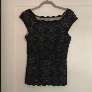 Black lace- tan under lace short sleeve shirt